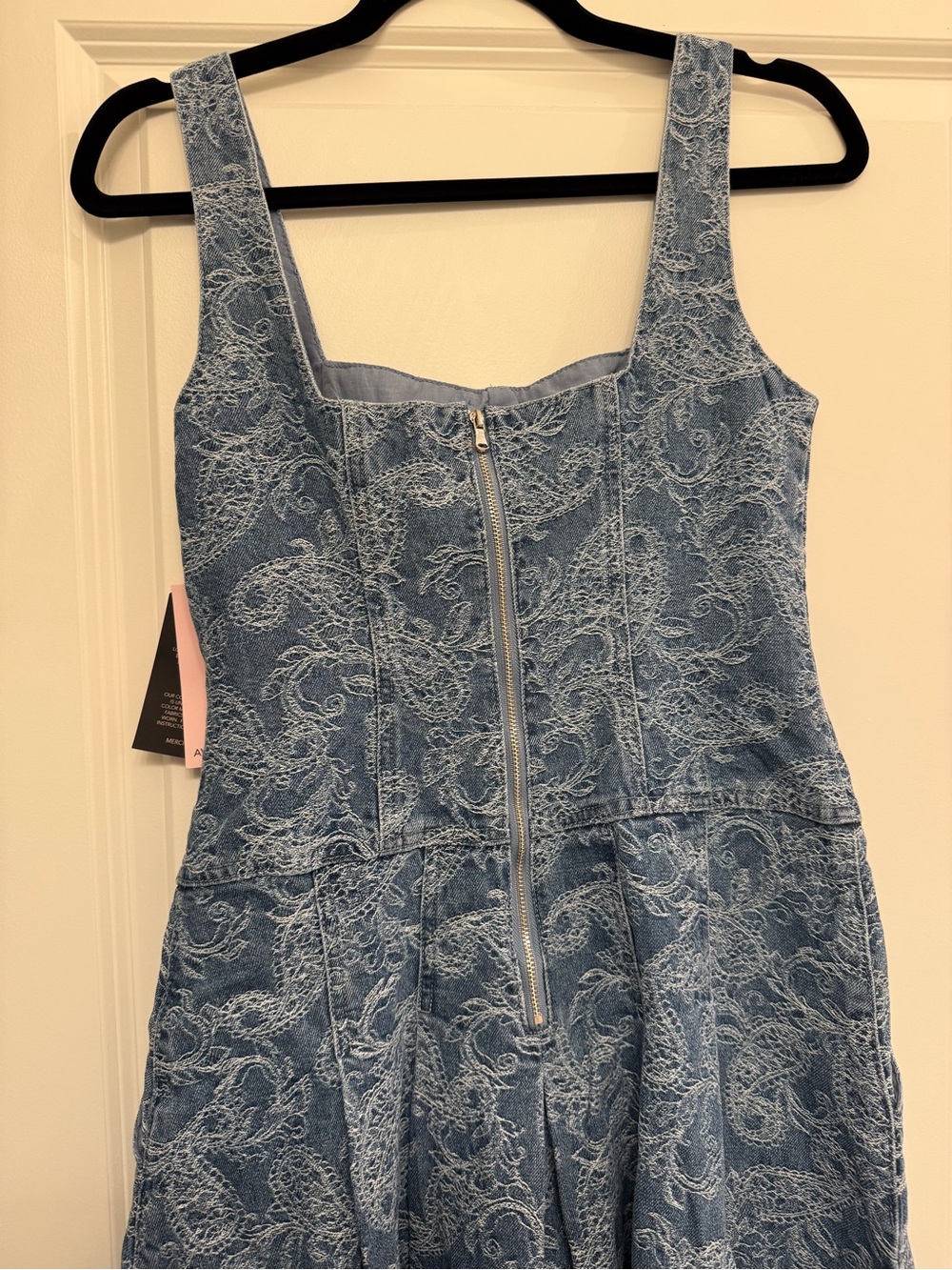 Avec Les Filles Slate Blue Denim Paisley Square-Neck Midi Dress - Picture 4 of 8